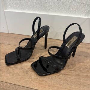 Steve Madden Glossy Black Strappy Heels - Gracey Sandal